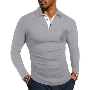 KUYIGO Men's Short&Long Sleeve Polo Shirts Casual Slim Fit Solid Soft Button Cotton Pocket Collared Shirt in Kuwait