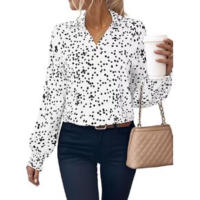 Astylish Women's Trendy Polka Dot Alicia Floral Blouses Long Sleeve Shirts Chiffon V Neck Bohemian Collared Tops in Saudi Arabia