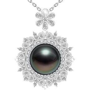Tahitian Black Pearl Necklace for Women, Moissanite Sparkling Sunflower Necklaces 10-11mm AAAA Natural Real Pearls Gifts for her Wedding Mother's Day Valentine's Present in Saudi Arabia