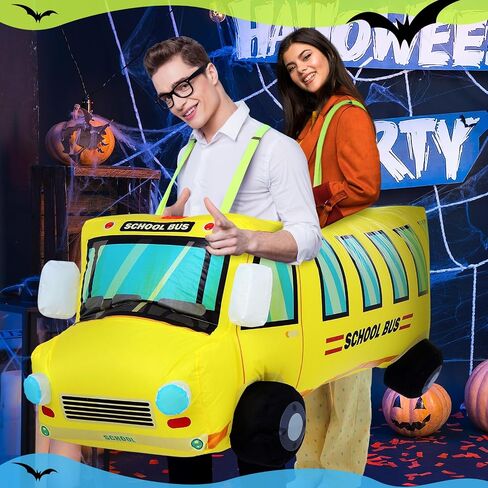 Couple Inflatable School Bus Costume for Adult Halloween Costumes 2 People Funny School Bus Costumes for Men Women Cosplay in Saudi Arabia