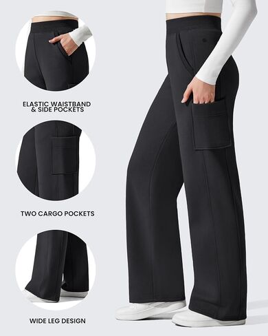 G4Free Flurrylux Womens Cargo Fleece Lined Sweatpants Cotton Baggy Wide Leg Pants with Pockets Lounge in Saudi Arabia