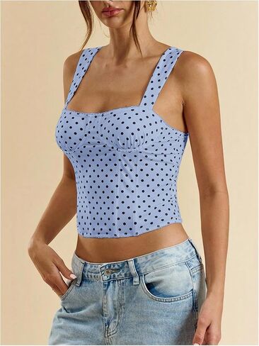 SOLY HUX Women's Polka Dots Corset Tops Y2k Sleeveless Bustier Going Out Crop Tank Top in Saudi Arabia