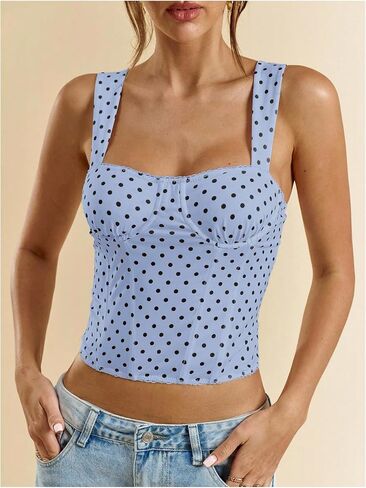 SOLY HUX Women's Polka Dots Corset Tops Y2k Sleeveless Bustier Going Out Crop Tank Top in Saudi Arabia