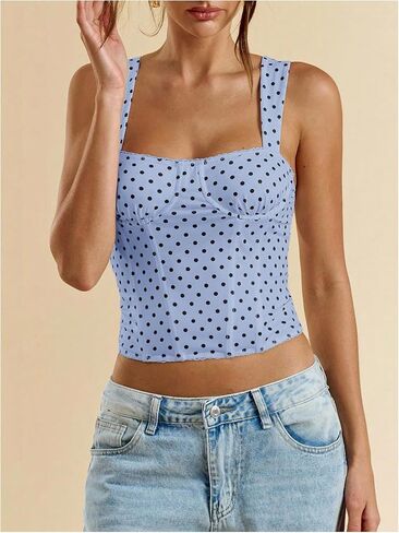 SOLY HUX Women's Polka Dots Corset Tops Y2k Sleeveless Bustier Going Out Crop Tank Top in Saudi Arabia