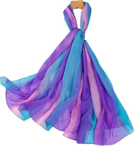 Xixiuly Womens Fashion Scarf Chiffon Colorful Rainbow Lightweight Shawl Wraps Hair Head Scarf Sunscreen Party Dancing Scarf in Saudi Arabia