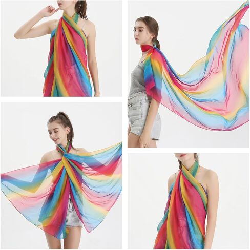 Xixiuly Womens Fashion Scarf Chiffon Colorful Rainbow Lightweight Shawl Wraps Hair Head Scarf Sunscreen Party Dancing Scarf in Saudi Arabia
