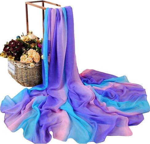 Xixiuly Womens Fashion Scarf Chiffon Colorful Rainbow Lightweight Shawl Wraps Hair Head Scarf Sunscreen Party Dancing Scarf in Saudi Arabia