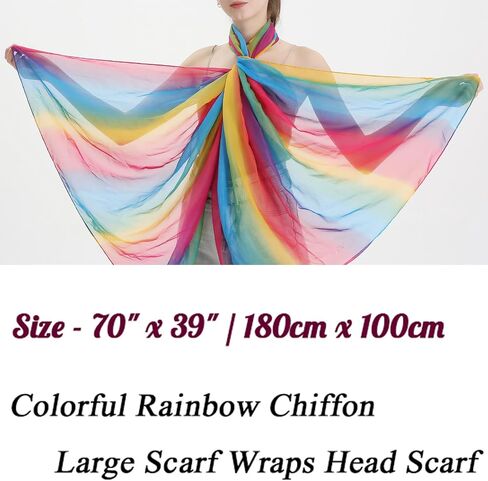 Xixiuly Womens Fashion Scarf Chiffon Colorful Rainbow Lightweight Shawl Wraps Hair Head Scarf Sunscreen Party Dancing Scarf in Saudi Arabia