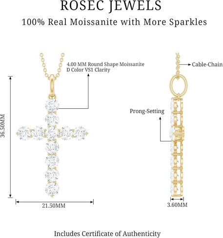 Certified Moissanite Cross Pendant with Chain, D-Vs1 Quality, Moissanite Religious Necklace (Ready To Gift) in Saudi Arabia