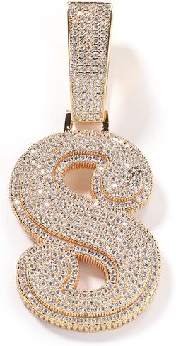 The Jewelers House كبير مثلج خارج الهيب هوب مخصص 14K الذهب الأصفر الانتهاء من محاكاة الماس بلينغ اسم الحرف الأولي الأبجدية قلادة سحر قلادة 3.25 بوصة، سلسلة مجانية in Saudi Arabia