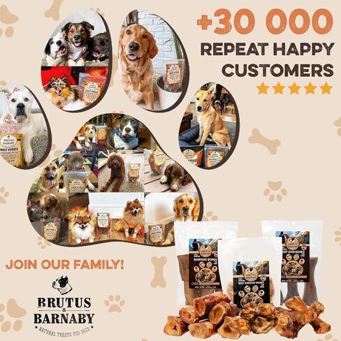 BRUTUS & BARNABY Marrow Bones for Dogs – 100% USA-Sourced Beef Bones – Long-Lasting, All-Natural Dog Chews – High Protein, Supports Dental Health, (3-pk) – Made in The USA in Kuwait