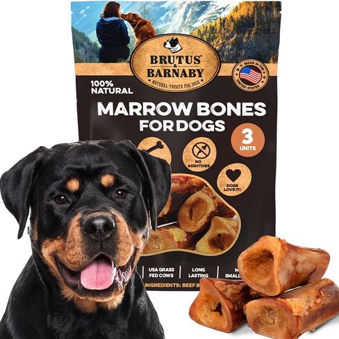 BRUTUS & BARNABY Marrow Bones for Dogs – 100% USA-Sourced Beef Bones – Long-Lasting, All-Natural Dog Chews – High Protein, Supports Dental Health, (3-pk) – Made in The USA in Kuwait