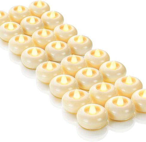 Homemory 24 حزمة 2 "شموع عائمة LED عديمة اللهب، شموع صغيرة مقاومة للماء تعمل بالبطارية لمدة 200 ساعة للمزهريات الأسطوانية، القطع المركزية في حفلات الزفاف، الحفلات، حمام السباحة، العطلات (قاعدة عاجية) in Kuwait