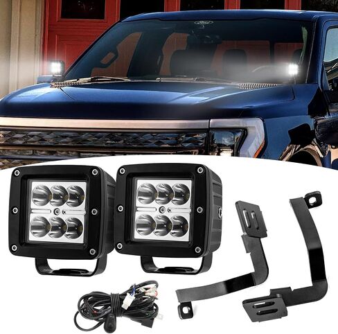 Wsays 2Pcs 24 W LED Light Pods & Ditch Hood Hinge LED Pod Mount Bracket w/Wiring Kit Compatible with Ford F150 3rd Raptor 2021-2024 in Saudi Arabia