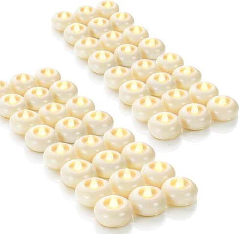 Homemory 24 حزمة 2 "شموع عائمة LED عديمة اللهب، شموع صغيرة مقاومة للماء تعمل بالبطارية لمدة 200 ساعة للمزهريات الأسطوانية، القطع المركزية في حفلات الزفاف، الحفلات، حمام السباحة، العطلات (قاعدة عاجية) in Kuwait