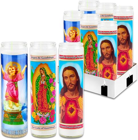 Devotional Candle Set - 6 Candles with Lady of Guadalupe and Jesus Sacred Heart for Vigils, Prayers, Blessing, Religious Ceremonies, More | Unscented in Saudi Arabia