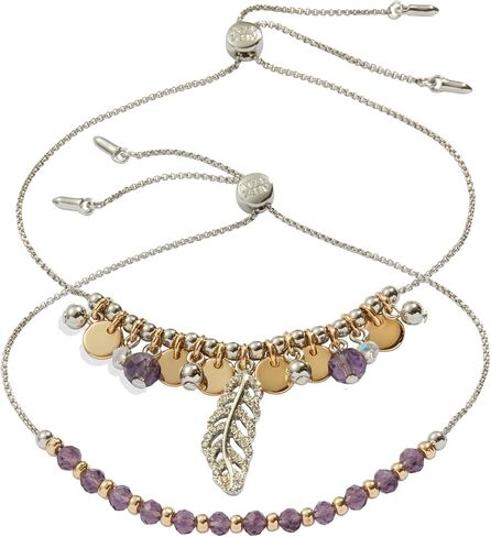 Alex and Ani Feather Bolo Bracelet, Set of 2,Two Tone, Purple Charm, Chain length adjusts from 16 to 18 inches, Earrings charm 0.17 inches in Saudi Arabia