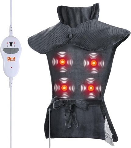Heating pad for Neck - Wearable Electric Heating Pads for Back, Shoulder and Waist, Large Heat Pad with 4 Massage Modes & 2 Heat Levels, 24"x35", 4 Motor, Gray in Saudi Arabia