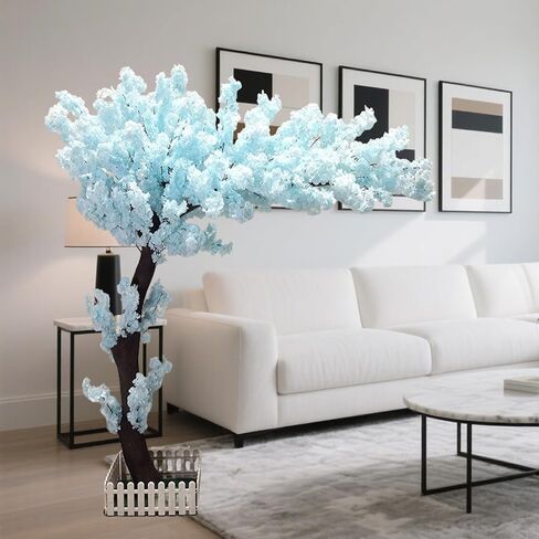 5.2 ft Tall White Artificial Cherry Blossom Tree, Faux Silk Cherry Blossom Trees with Lights, Fake Tree Faux Flowers for Home Office and Wedding Indoor Outdoor Decor in Kuwait