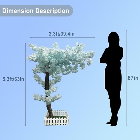 5.2 ft Tall White Artificial Cherry Blossom Tree, Faux Silk Cherry Blossom Trees with Lights, Fake Tree Faux Flowers for Home Office and Wedding Indoor Outdoor Decor in Kuwait