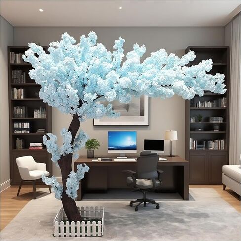 5.2 ft Tall White Artificial Cherry Blossom Tree, Faux Silk Cherry Blossom Trees with Lights, Fake Tree Faux Flowers for Home Office and Wedding Indoor Outdoor Decor in Kuwait