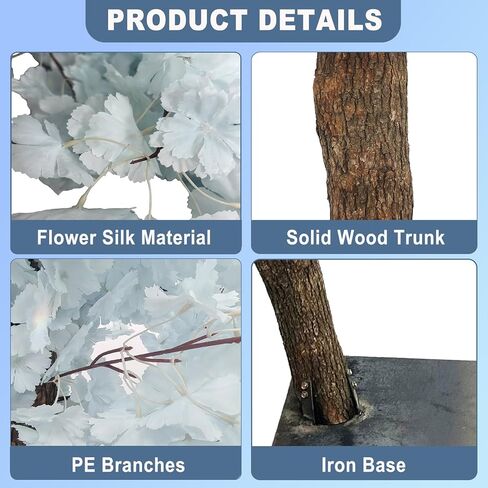 5.2 ft Tall White Artificial Cherry Blossom Tree, Faux Silk Cherry Blossom Trees with Lights, Fake Tree Faux Flowers for Home Office and Wedding Indoor Outdoor Decor in Kuwait