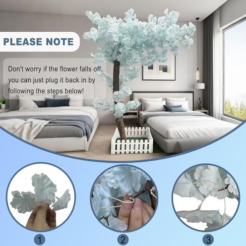 5.2 ft Tall White Artificial Cherry Blossom Tree, Faux Silk Cherry Blossom Trees with Lights, Fake Tree Faux Flowers for Home Office and Wedding Indoor Outdoor Decor in Kuwait