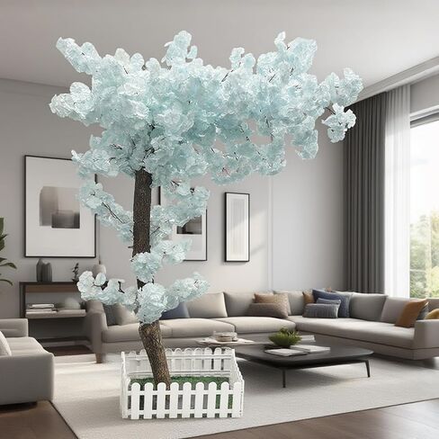 5.2 ft Tall White Artificial Cherry Blossom Tree, Faux Silk Cherry Blossom Trees with Lights, Fake Tree Faux Flowers for Home Office and Wedding Indoor Outdoor Decor in Kuwait