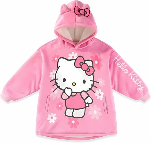 Hello Kitty Sanrio Girls Sherpa Lined Fleece Oversized Hoodie with Pockets for Big Kids One Size (Fits Sizes 4 to 10) Pink in Saudi Arabia