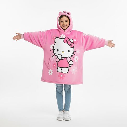 Hello Kitty Sanrio Girls Sherpa Lined Fleece Oversized Hoodie with Pockets for Big Kids One Size (Fits Sizes 4 to 10) Pink in Saudi Arabia