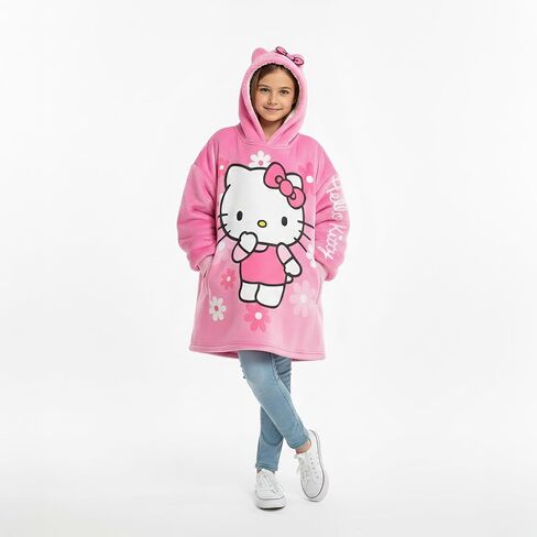 Hello Kitty Sanrio Girls Sherpa Lined Fleece Oversized Hoodie with Pockets for Big Kids One Size (Fits Sizes 4 to 10) Pink in Saudi Arabia