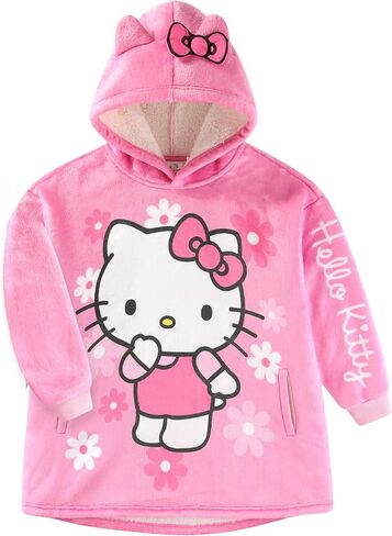 Hello Kitty Sanrio Girls Sherpa Lined Fleece Oversized Hoodie with Pockets for Big Kids One Size (Fits Sizes 4 to 10) Pink in Saudi Arabia