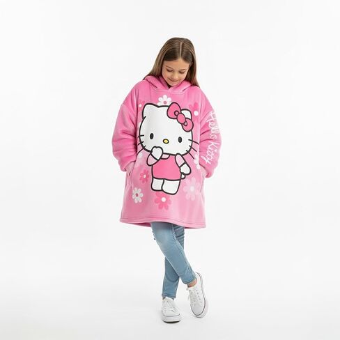Hello Kitty Sanrio Girls Sherpa Lined Fleece Oversized Hoodie with Pockets for Big Kids One Size (Fits Sizes 4 to 10) Pink in Saudi Arabia