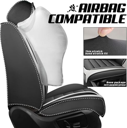 Auto Seats Covers Compatible with Chrysler 300 2005-2023, Breathable and Waterproof Faux Leather Automotive Seat Cover (Front Pair, Gray&White) in Saudi Arabia