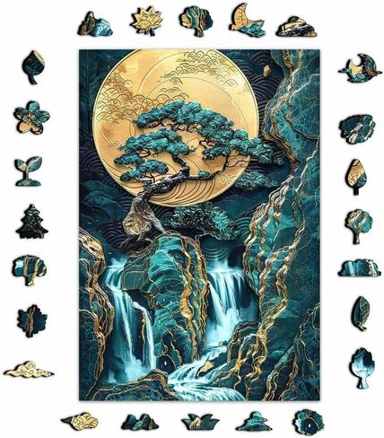 Flowers Wooden Puzzles for Adults – A3 Blooming Heart with 128 Pieces Wood Puzzles – Jigsaw Puzzles with Unique Animal Shapes – 10.8" x 10.8" in Kuwait