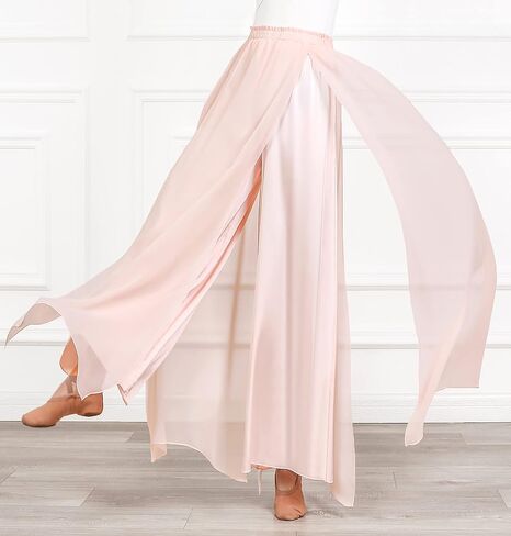 Angcoco Women's Elegant Double-Layered Loose Fit Chiffon Pants for Dance Training in Kuwait