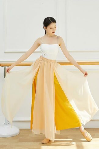 Angcoco Women's Elegant Double-Layered Loose Fit Chiffon Pants for Dance Training in Kuwait