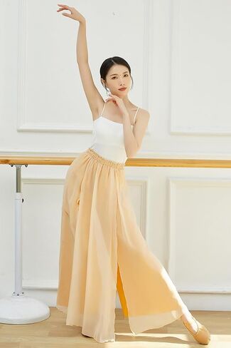 Angcoco Women's Elegant Double-Layered Loose Fit Chiffon Pants for Dance Training in Kuwait
