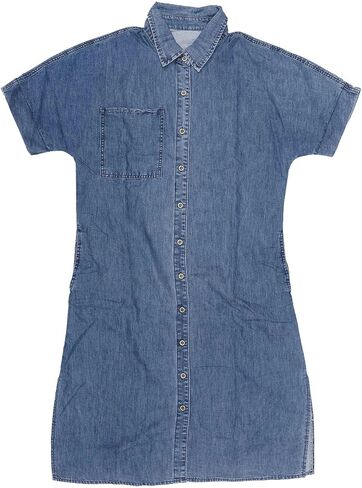 Women's Midi Denim Dress Summer Short Sleeve Button Down Casual Loose Long Tunic Jean Shirt Dress in Saudi Arabia