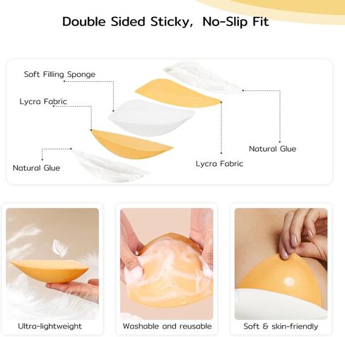 Niidor Self-Adhesive Insert Bra Pads,Women's Triangle Invisible Croppable Push-up Breast Cup Lifter for Underwear and Bikini (Double Side Sticky - L) in Kuwait