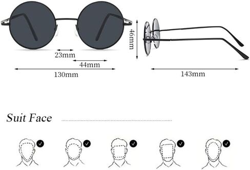 Fashion Retro Mini Small Round Black Sunglasses Suit for Mens Womens Circle Lens UV400 Protection Glasses in Kuwait