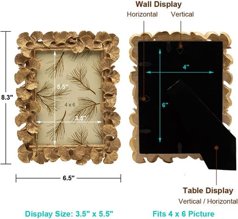 SYLVIA'S SHOP Vintage 4x6 Picture Frame, Antique Ornate Gold Ginkgo Leaf Photo Frame, Table Top Display and Wall Hanging Home Decor, Old Fashioned Gorgeous Photo Gallery Art Deco in Saudi Arabia