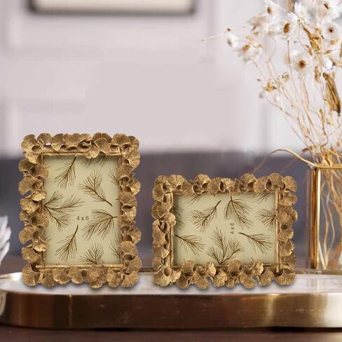 SYLVIA'S SHOP Vintage 4x6 Picture Frame, Antique Ornate Gold Ginkgo Leaf Photo Frame, Table Top Display and Wall Hanging Home Decor, Old Fashioned Gorgeous Photo Gallery Art Deco in Saudi Arabia