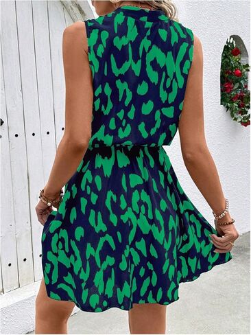 SOLY HUX Women's Summer Dress Printed Sleeveless V Neck Wrap A Line Flowy Belted Vacation Short Dresses in Saudi Arabia