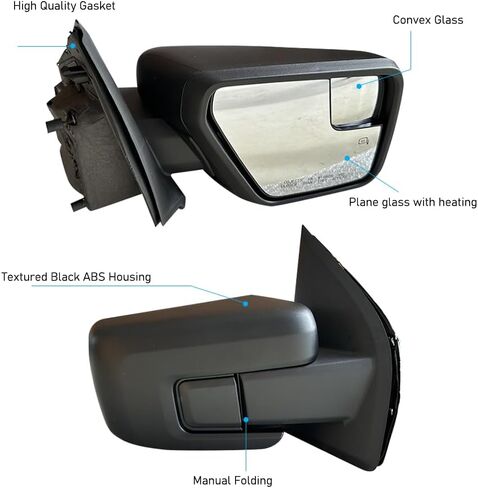 Textured Black Door Mirror Assembly fit for Ford F150 2021-2024 Power Heated and Manual Folding with Temperature Sensor 7P Right Passenger Side in Saudi Arabia