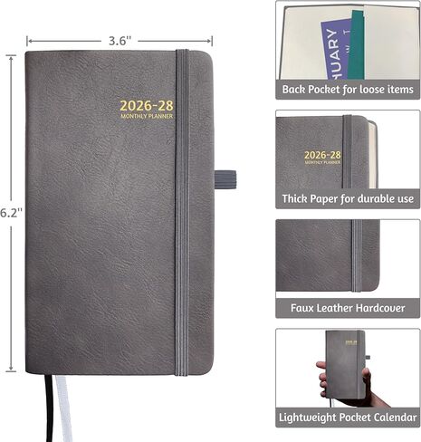 2025-2027 Pocket Monthly Planner, 3 Year Calendar 2025-2027, 6.2’’ x 3.6’’, Small Pocket Calendar 2025, 36 Months from Jan 2025 - Dec 2027, Hardcover, Back Pocket, Thick Paper, Lightweight to carry in Kuwait