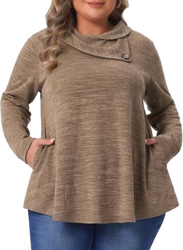Agnes Orinda Plus Size Blouse for Women Long Sleeve Button Cowl Neck Casual Loose Tunic Tops with Pockets in Saudi Arabia