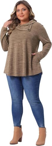 Agnes Orinda Plus Size Blouse for Women Long Sleeve Button Cowl Neck Casual Loose Tunic Tops with Pockets in Saudi Arabia