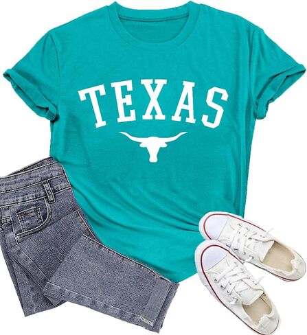 Texas Shirts for Women Texas State Longhorn T-Shirt Casual Texans Pride Cowgirl Tee Tops in Kuwait