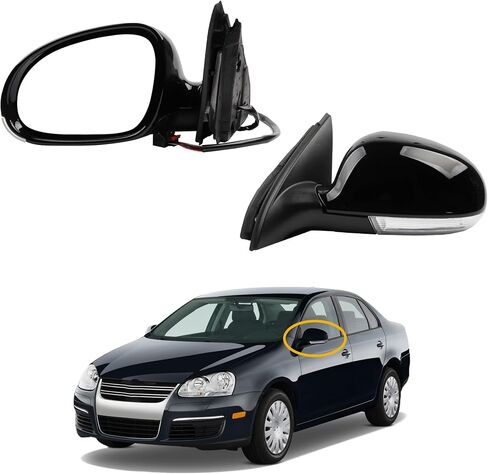 Dasbecan Driver Side Mirror Compatible with 2005-2010 Volkswagen Jetta Left Door Mirror With Turn Signal Light Manual Folding Power Heated Adjustment Glass Silver Gray Cover Replace# 8610332 (7pin) in Saudi Arabia
